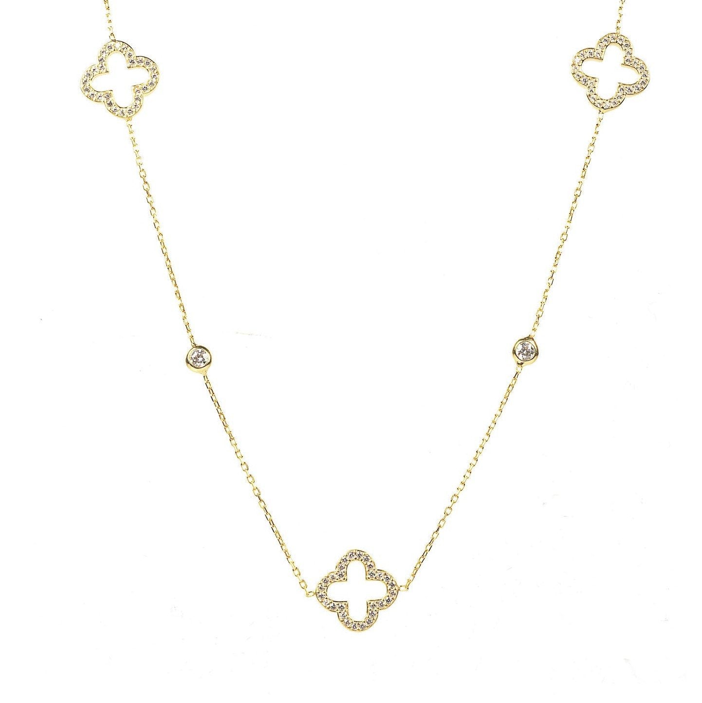 Open Clover Long Necklace Gold 22k Gold
