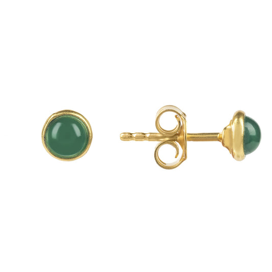 Petite Gemstone Earrings 22k Gold Green Onyx