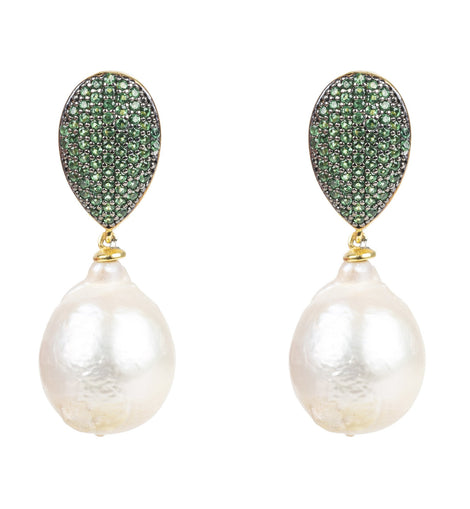 Baroque Pearl Classic Drop Earrings Emerald Green
