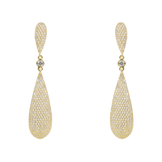 Latelita Long Drop Earrings 22k Gold AAA Cubic Zirconia