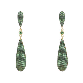 Latelita Long Drop Earrings Emerald Green 22k Gold AAA Cubic Zirconia