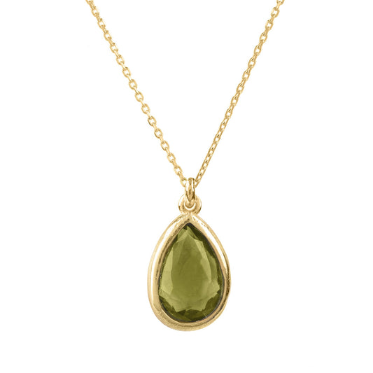 Pisa Mini Teardrop Necklace  22k Gold Peridot