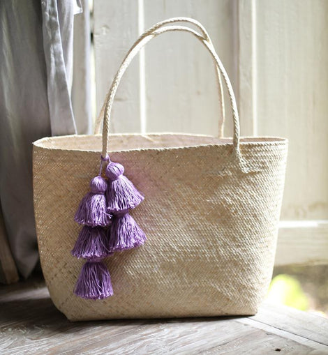 Borneo Sani Straw Tote Bag - with Purple Tassels Handbags