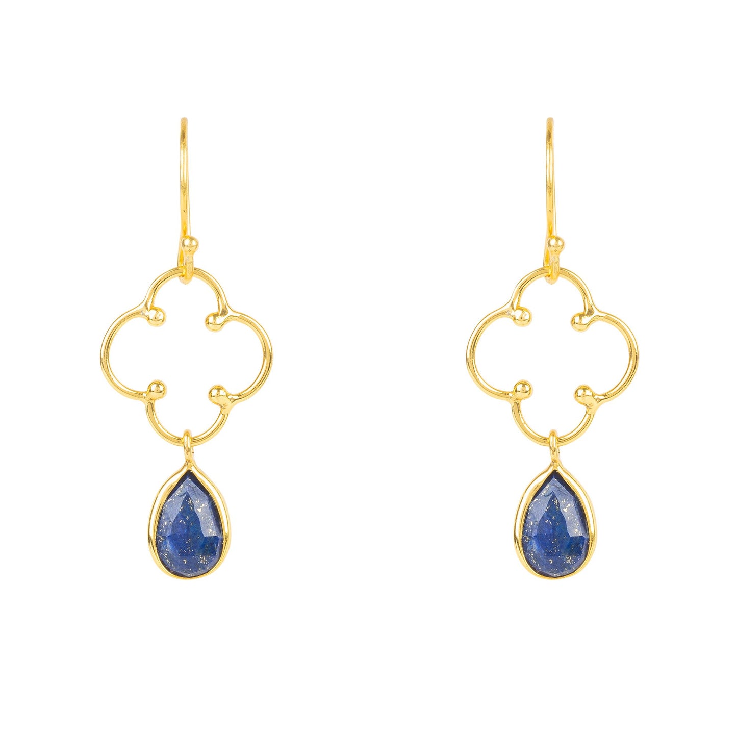 Open Clover Gemstone Drop Earrings 22k Gold 3.6 Carats Lapis Lazuli