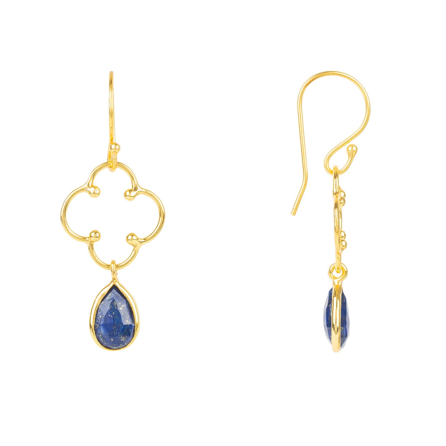 Open Clover Gemstone Drop Earrings 22k Gold 3.6 Carats Lapis Lazuli