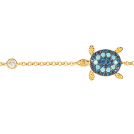 Turtle Turquoise Blue Bracelet 22k Gold AAA Grade Cubic Zirconia.