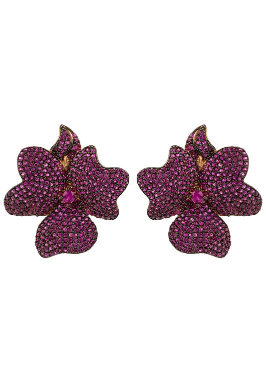 Flower Large Stud Earrings Ruby Rose Gold