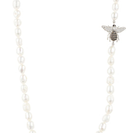 Honey Bee Pearl Gemstone Long Necklace Silver