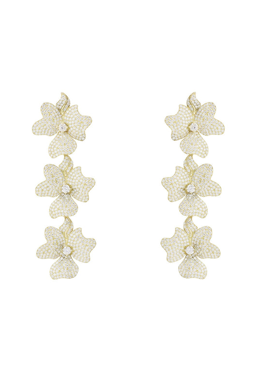Jasmine Flower Triple Drop Earrings Gold