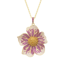 Pansy Flower Pink Necklace Gold