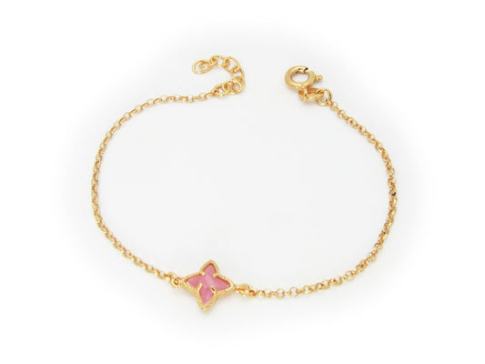 Fronay 402422P 6.5 in. Flamingo Pink Flower Crystal Bracelet in 925 St