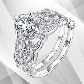 2.50Ct CZ Diamond Sleek Bridal Engagement Double Ring Set 18Ct White