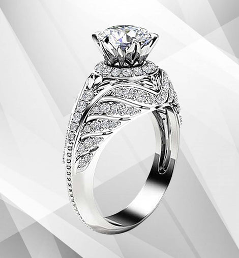 2.50Ct Round-Cut 55 Diamonds Engagement Party Solitaire Ring 18k White