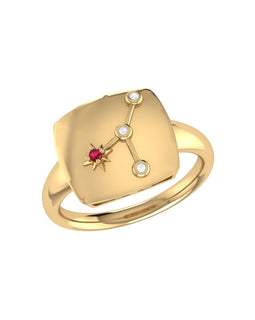 Cancer Crab Ruby & Diamond Constellation Signet Ring in 14K Yellow