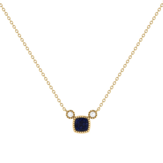 Cushion Cut Sapphire & 18" Diamond Birthstone Necklace In 14K Yellow Gold Exclusive