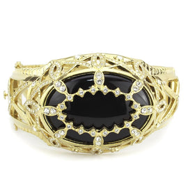 LO4349 - Gold Brass Bangle with Synthetic  in Jet Bracelets