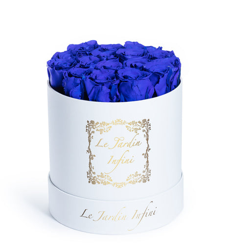 Royal Blue Preserved Roses - Medium Round White Box