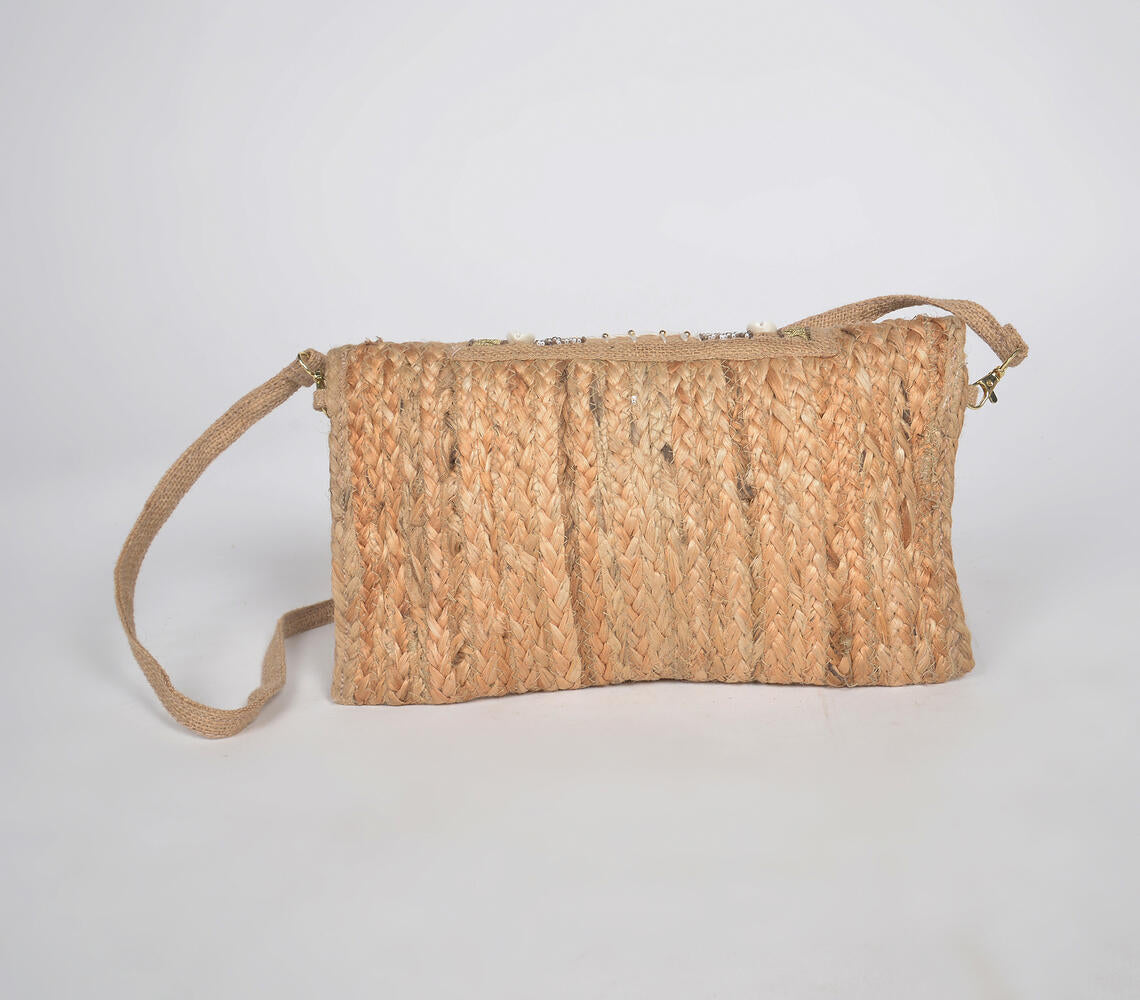 Pom-Pom Embellished & Braided Jute Sling Bag Q Handbags Shoulderbag