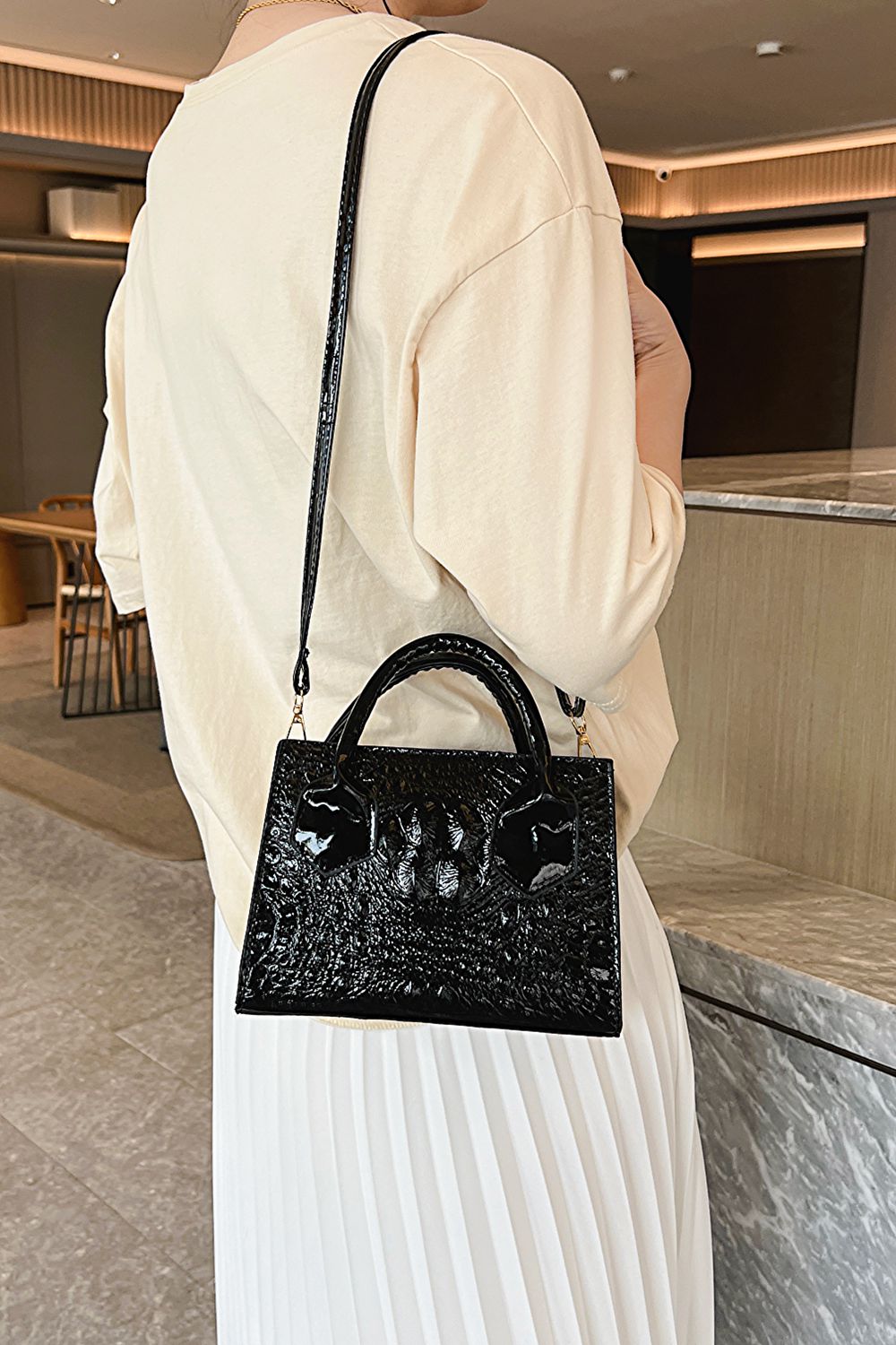 Black Textured Crossbody Bag