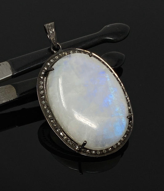 Moonstone Gemstone Pendant, Diamond Pendant, Gemstone Pendant, Pave