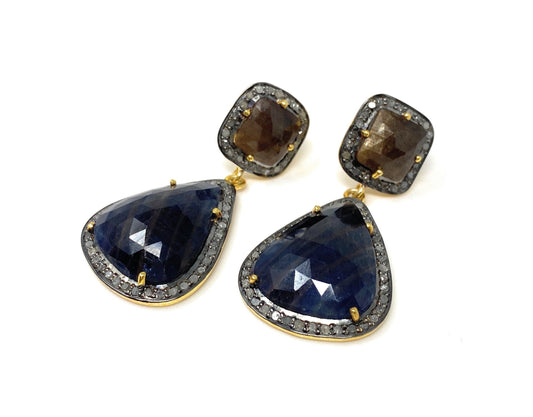 Pave Diamond Örhängen, Blue Sapphire och Smoky Sapphire Örhängen, Anti