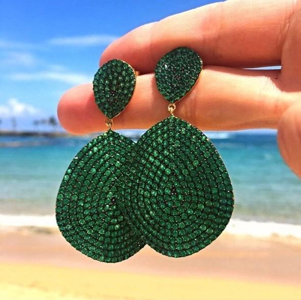 Monte Carlo Earrings Gold Emerald Zircon